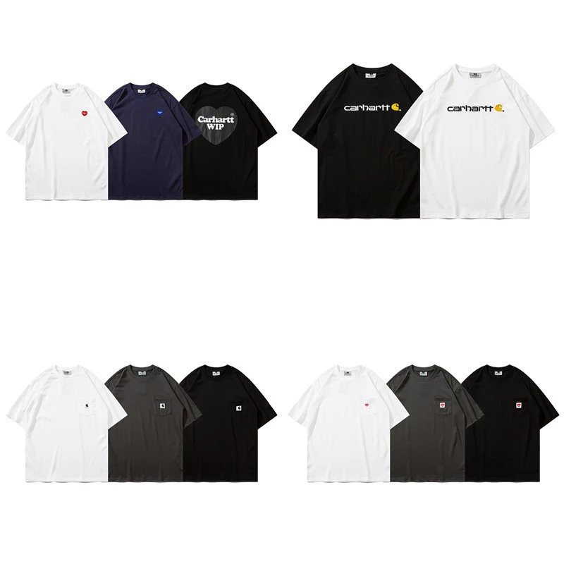 Lettering snow mountain print loose versatile short-sleeved T-shirt for men and women couples  