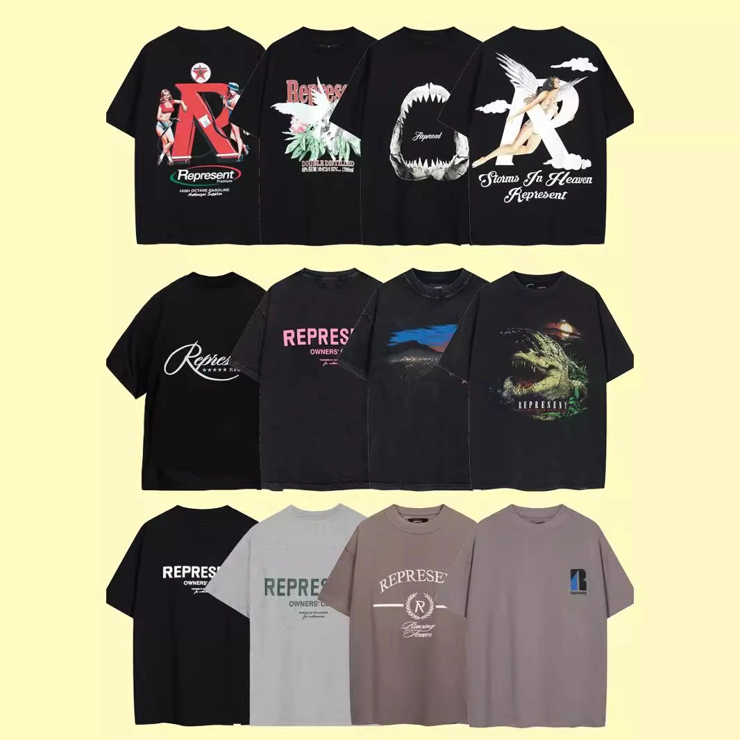 American high street letter cartoon print retro male and female couple round neck loose short-sleeved T-shirt trendy  