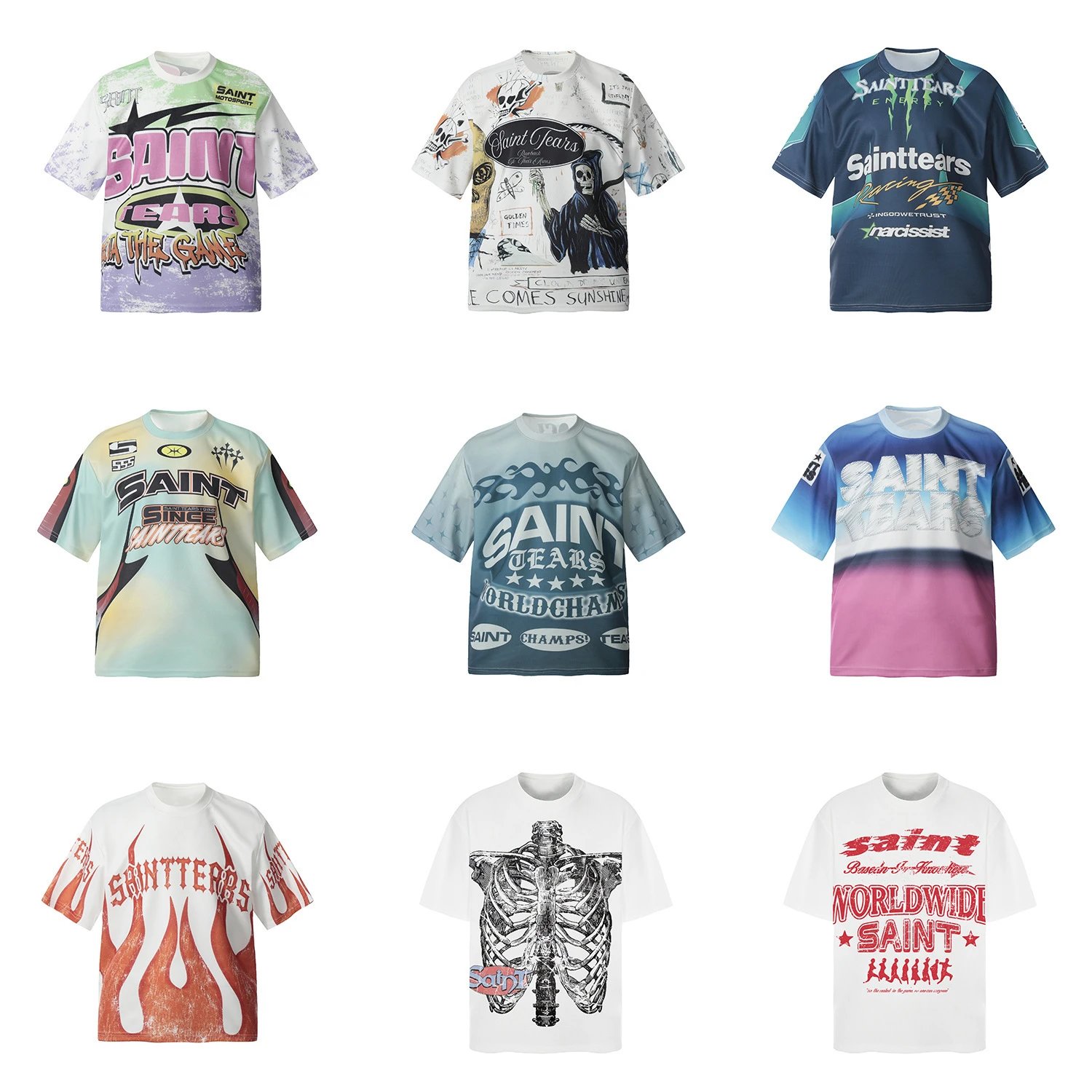 High street retro printed bottoming shirt T-shirt for men and women loose casual round neck short sleeve trendy  