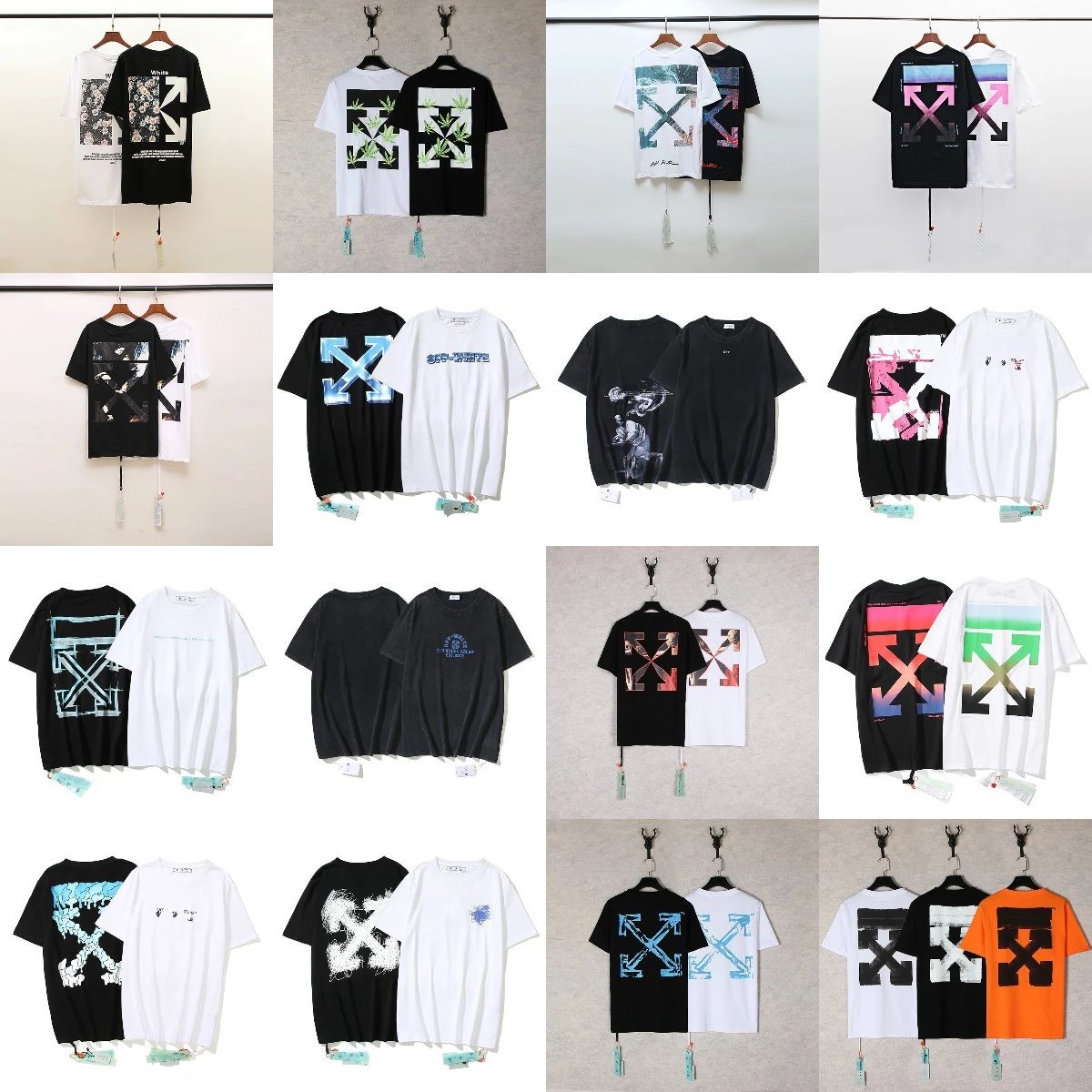 Classic gradient arrow dissolved graffiti cordon couple short-sleeved T-shirt  