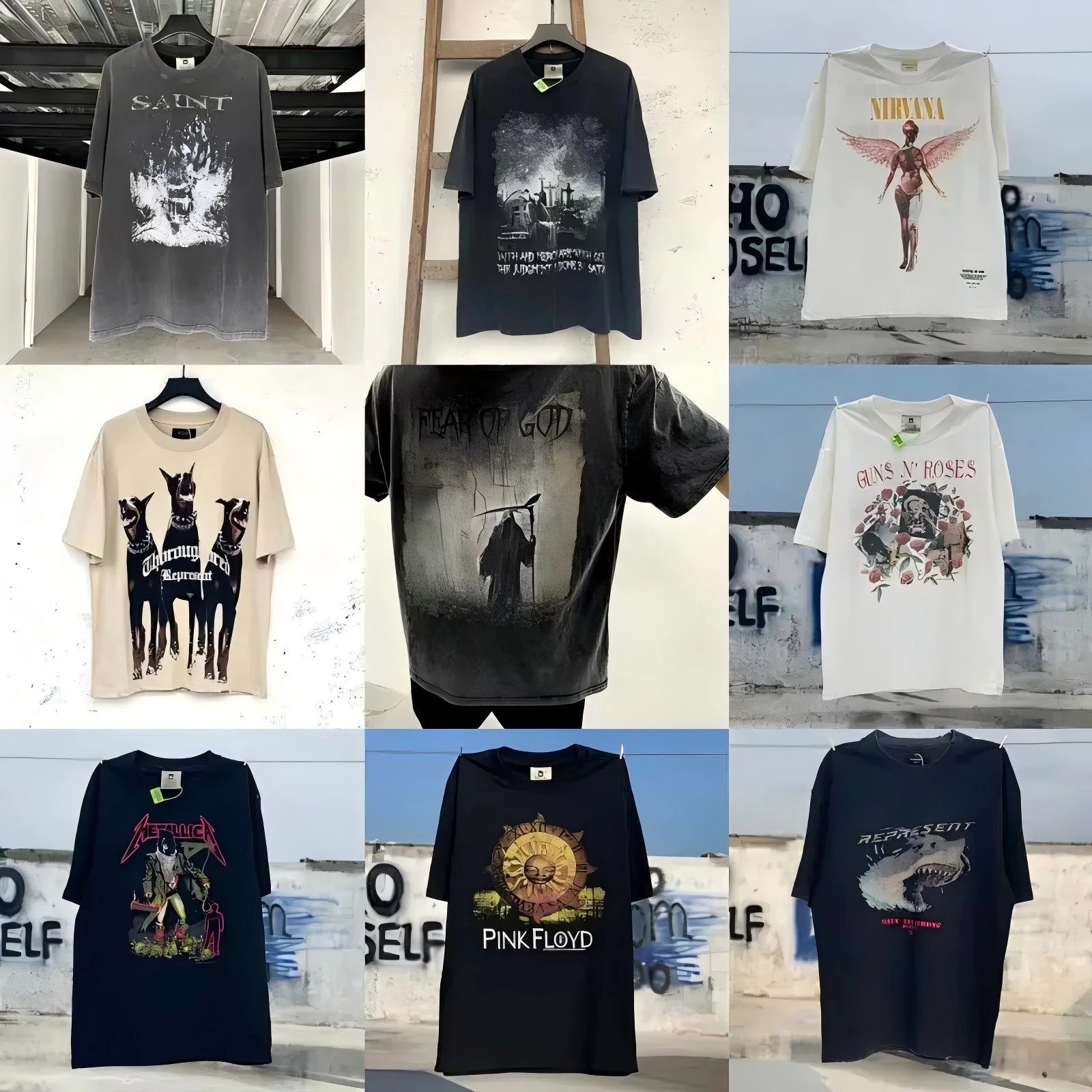 High street heavy washed distressed retro all-match round neck short-sleeved T-shirt  